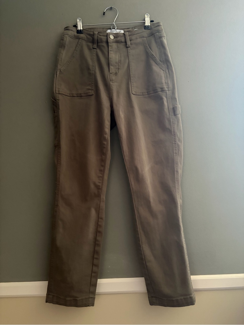 Judy Blue Olive Utility Slim Fit Carpenter Pants Size 7 28 Waist Straight Leg